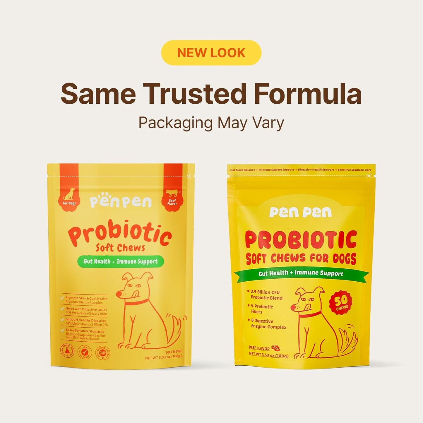 Probiotics for Dogs, Dogs Probiotics for Digestive Health, Multi-Probiotic and Enzyme Blend Promote Gut Health & Immune Support, Eases Sensitive Stomachs (Beef Chews, 50Ct)