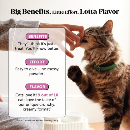 Cat Multivitamin Crunchy Creamy Chews - Daily Cat Vitamins with Lysine, Prebiotics, Omega 3 Fish Oil - Cat Treats for Immune Support, Skin Coat, Digestion, Heart + Joint Health (30-Day Supply)