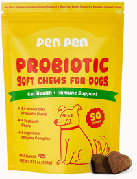 Probiotics for Dogs, Dogs Probiotics for Digestive Health, Multi-Probiotic and Enzyme Blend Promote Gut Health & Immune Support, Eases Sensitive Stomachs (Beef Chews, 50Ct)